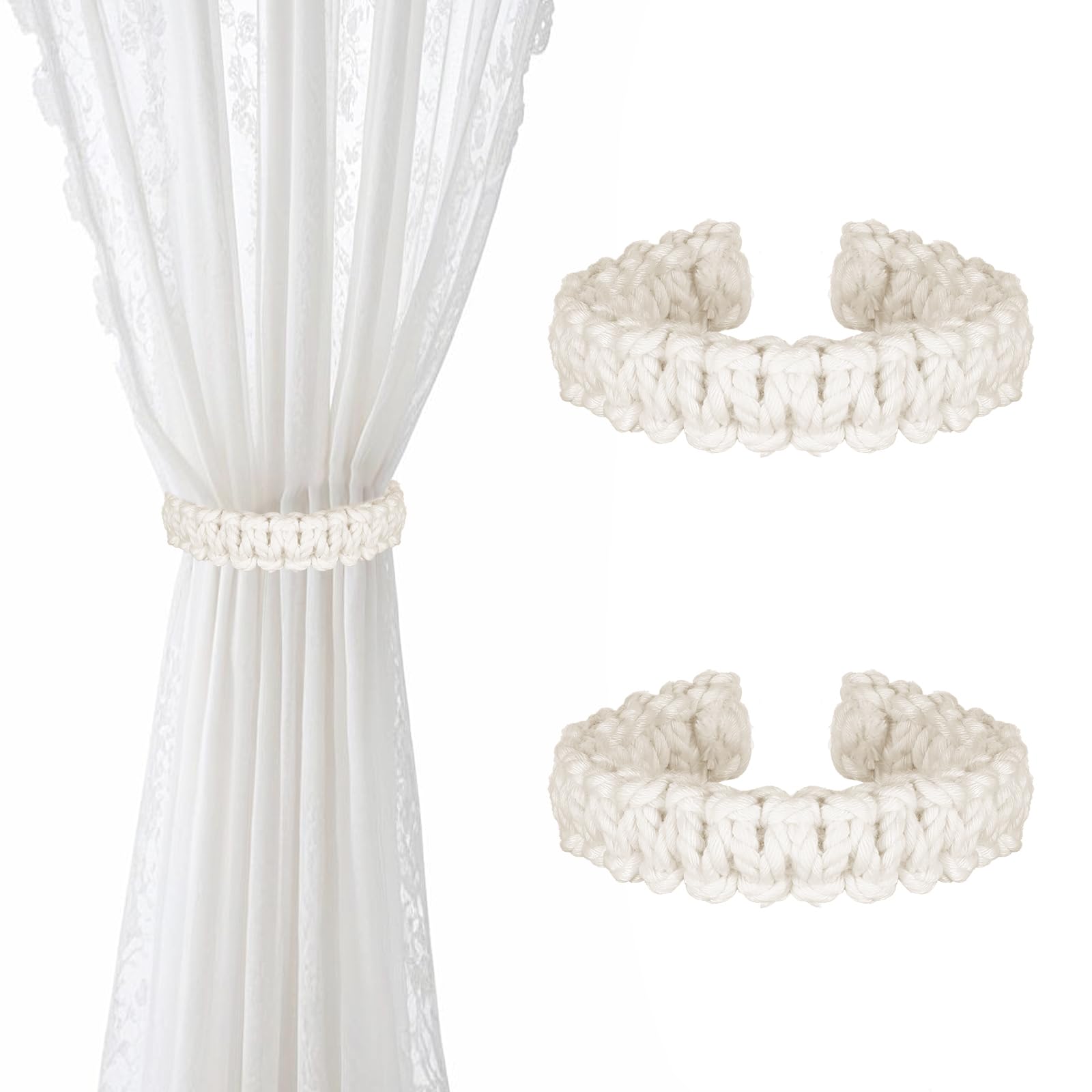 Ptwola 4 Pack Braided Curtain Tiebacks Boho Elegant Rustic Curtain Holdbacks Tie Backs Holders Set Simple Light Weight Drapes Decorative Accessories Handmade for Home Office Bedroom Window (4, Linen)