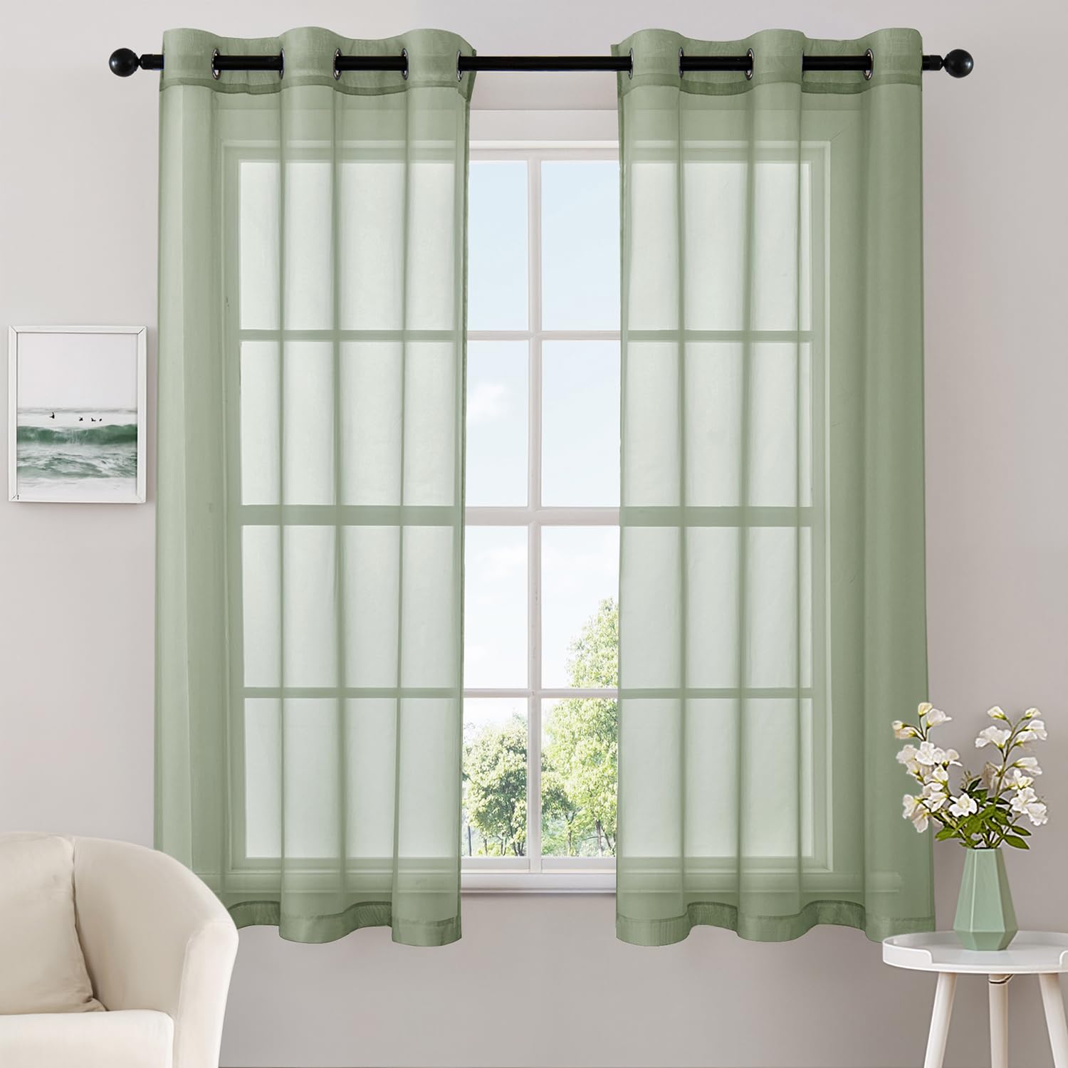 MIULEE Solid Color Sheer Curtains 84 Inches Long 2 Panels Set - Elegant Lightweight Grommet Light Filtering Window Voile Panels/Drapes/Treatment for Bedroom Living Room W42 x L84 Inch, White