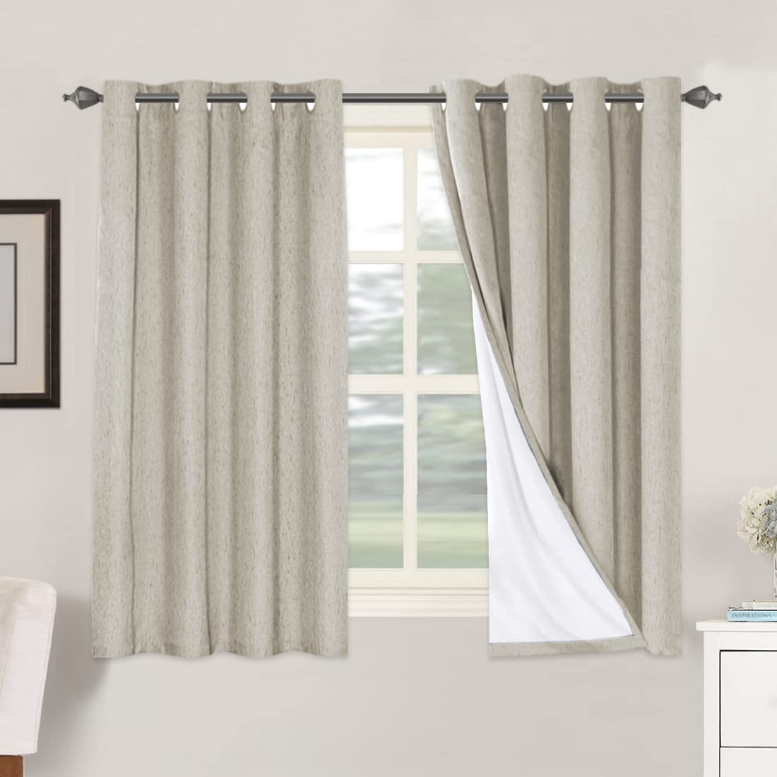 H.VERSAILTEX 100% Blackout Curtains Ivory, Linen Blackout Curtains 96 inch Curtains 2 Panel Set, Elegant Curtain for Bedroom Grommet Drapes for Living Room