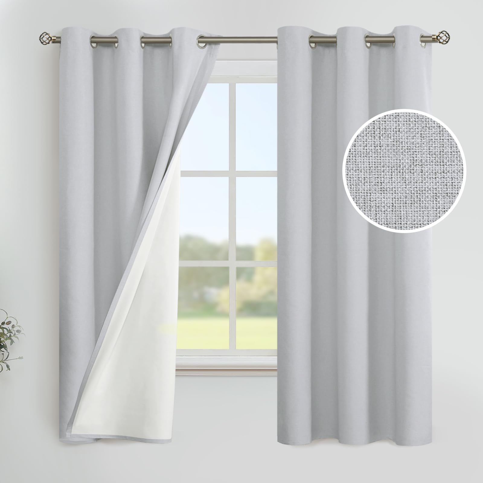 YoungsTex Linen Blackout Curtains 63 Inches Long for Bedroom, Room Darkening Window Drapes with Grommet Thermal Insulated Black Out for Living Room, 2 Panels, 52 X 63 Inch