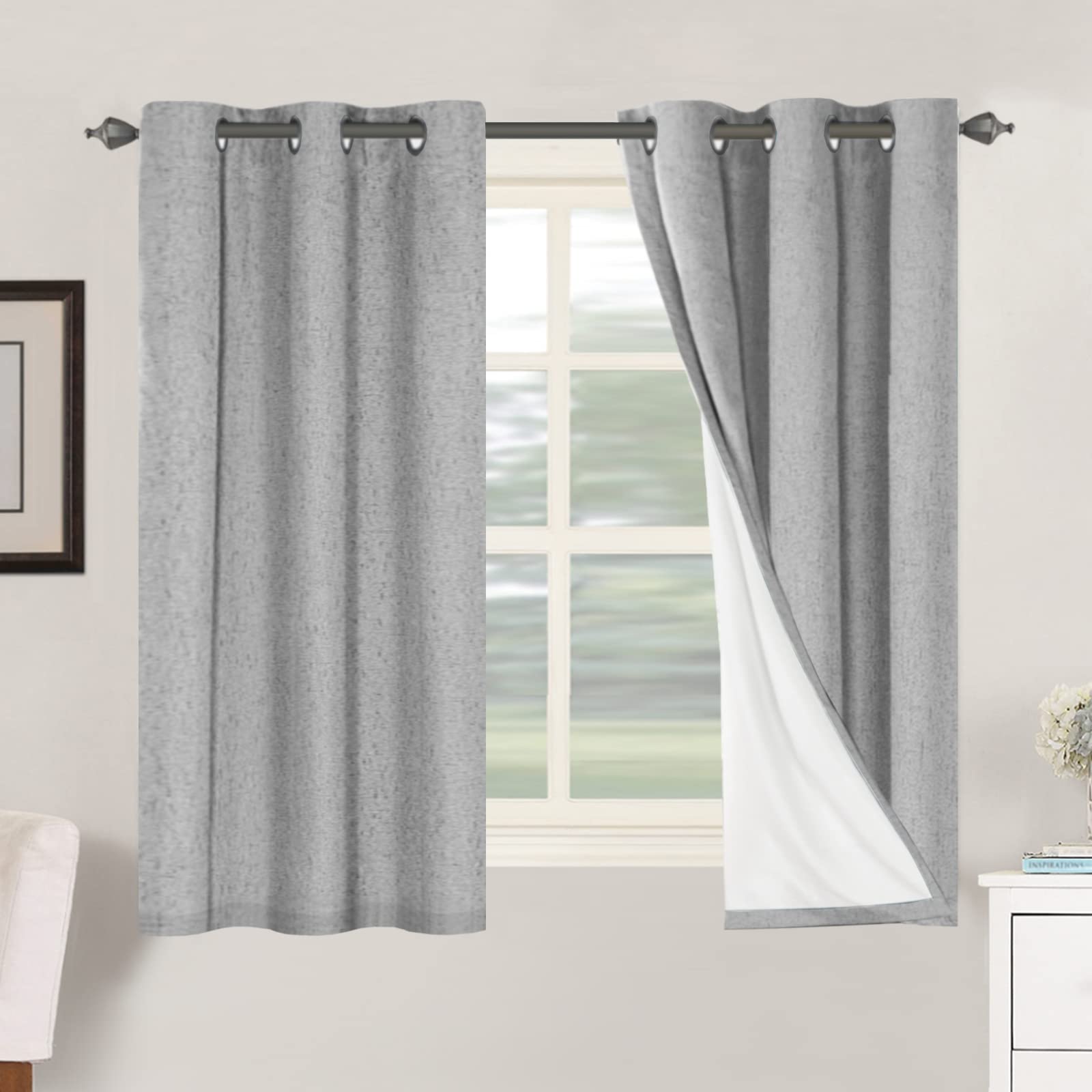 H.VERSAILTEX 100% Blackout Curtains Ivory, Linen Blackout Curtains 96 inch Curtains 2 Panel Set, Elegant Curtain for Bedroom Grommet Drapes for Living Room