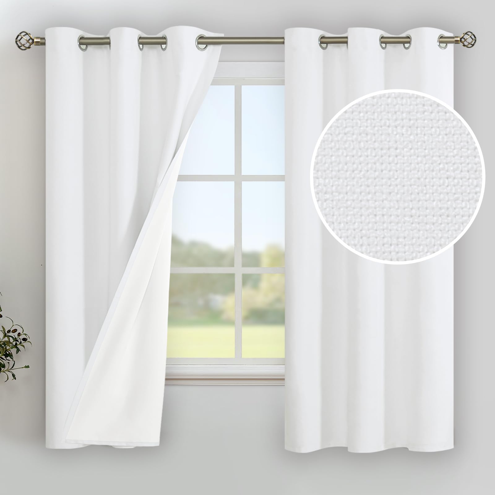 YoungsTex Linen Blackout Curtains 63 Inches Long for Bedroom, Room Darkening Window Drapes with Grommet Thermal Insulated Black Out for Living Room, 2 Panels, 52 X 63 Inch