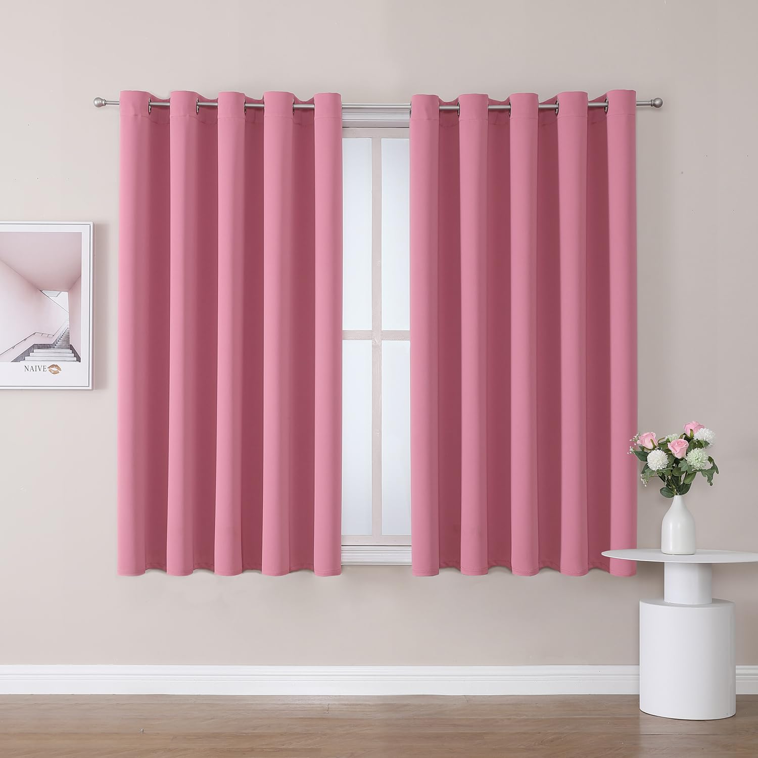ChrisDowa Grommet Blackout Curtains for Bedroom and Living Room - 2 Panels Set Thermal Insulated Room Darkening Curtains (Dark Grey, 42 x 63 Inch)