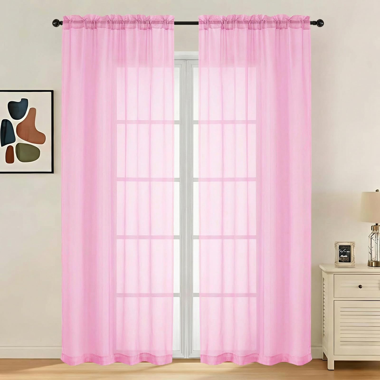 LIVEKID White Sheer Curtains 84 Inches Long 2 Panels - Light Filtering Breathable Voile Textured Sheer Curtains for Bedroom/Living Room, Rod Pocket Soft Elagant & Airy Solid Drapes, W42 x L84