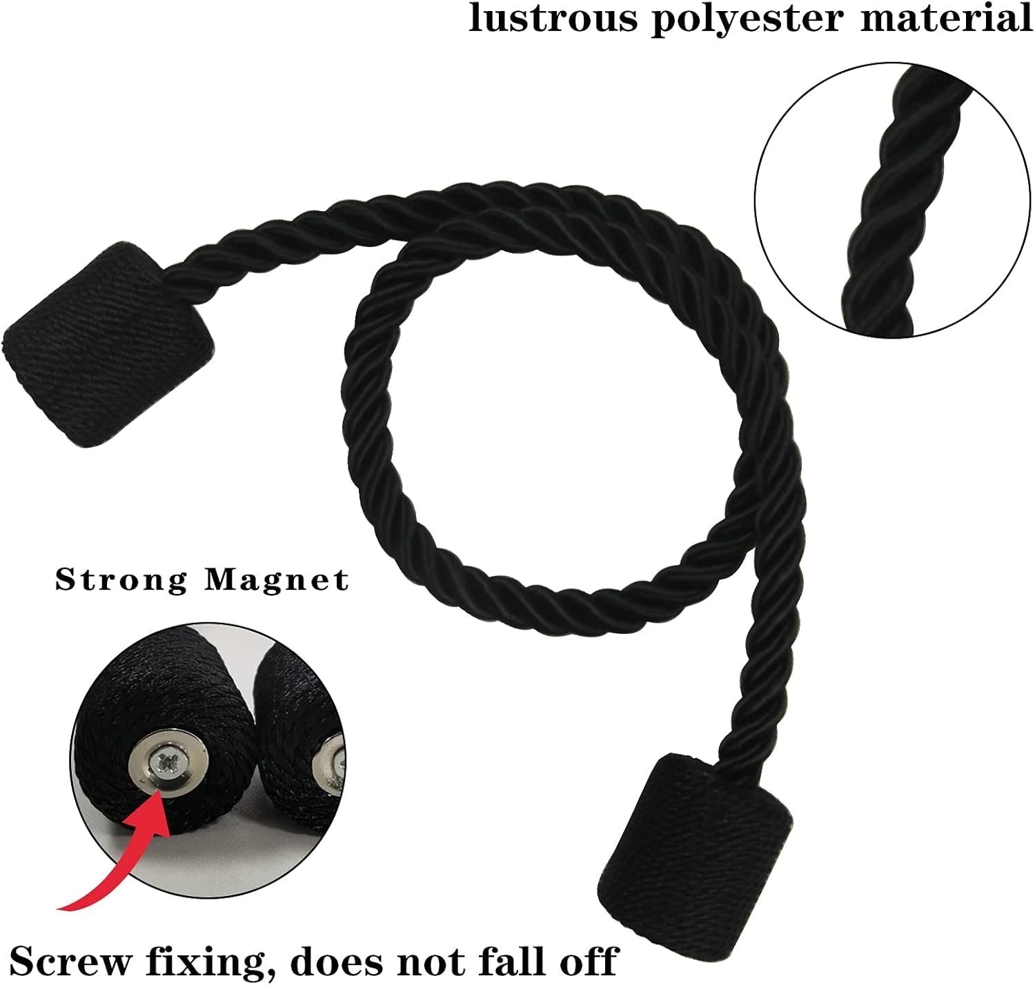 2 Pack Black Magnetic Rope Curtain Tiebacks