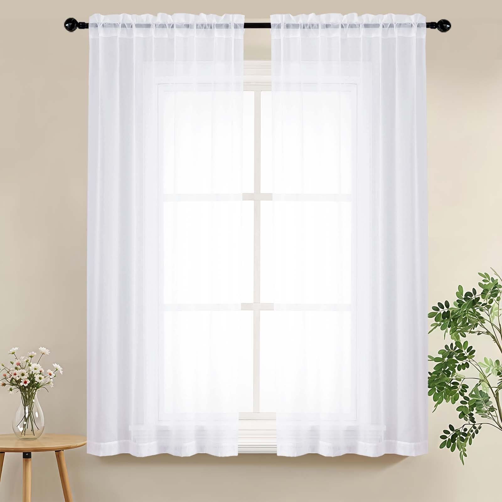 LIVEKID White Sheer Curtains 84 Inches Long 2 Panels - Light Filtering Breathable Voile Textured Sheer Curtains for Bedroom/Living Room, Rod Pocket Soft Elagant & Airy Solid Drapes, W42 x L84
