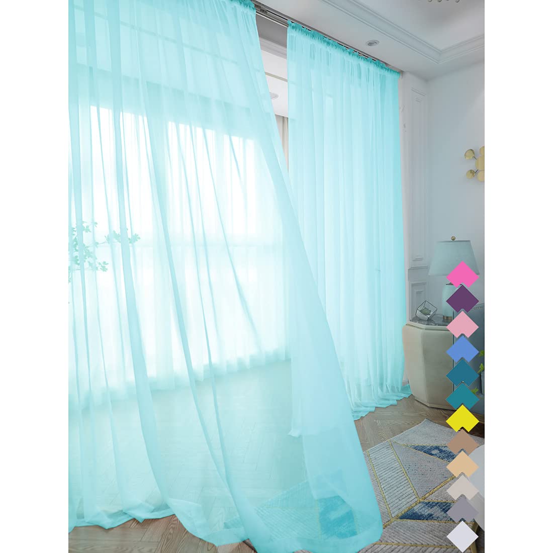 L&TEC Window White Sheer Curtains 84 Inches Long 2 Panels Sheer White Curtain Clear Basic Rod Pocket Panel Other Beige Grey Purple Pink 63 72 95 108 Inch Bedroom Children Living Room Yard Kitchen