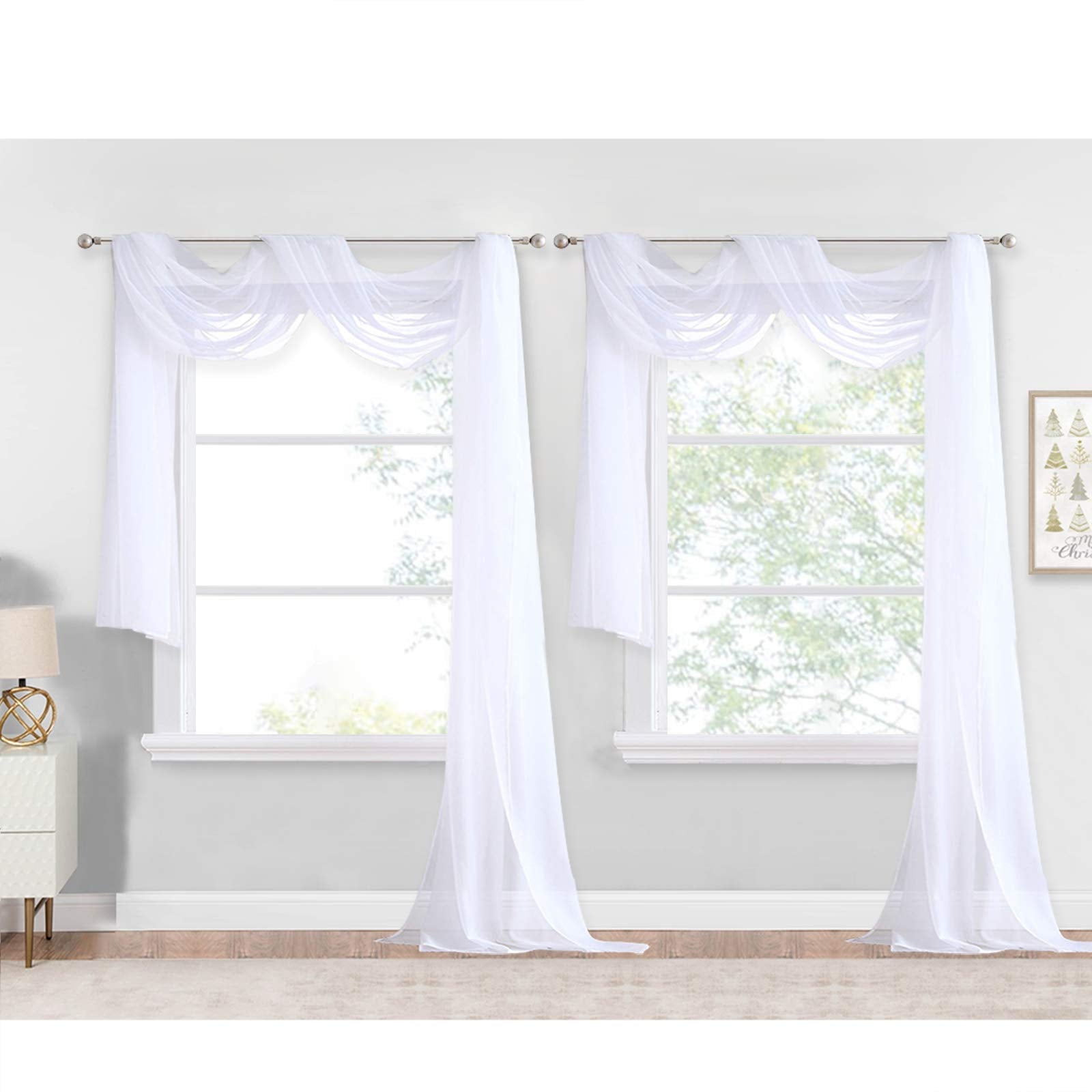 NICETOWN Sheer Canopy Bed Curtains Panels 216 - Home Decoration Sheer Voile Scarf Valance for Wedding (1 Panel, W60 x L216, White)