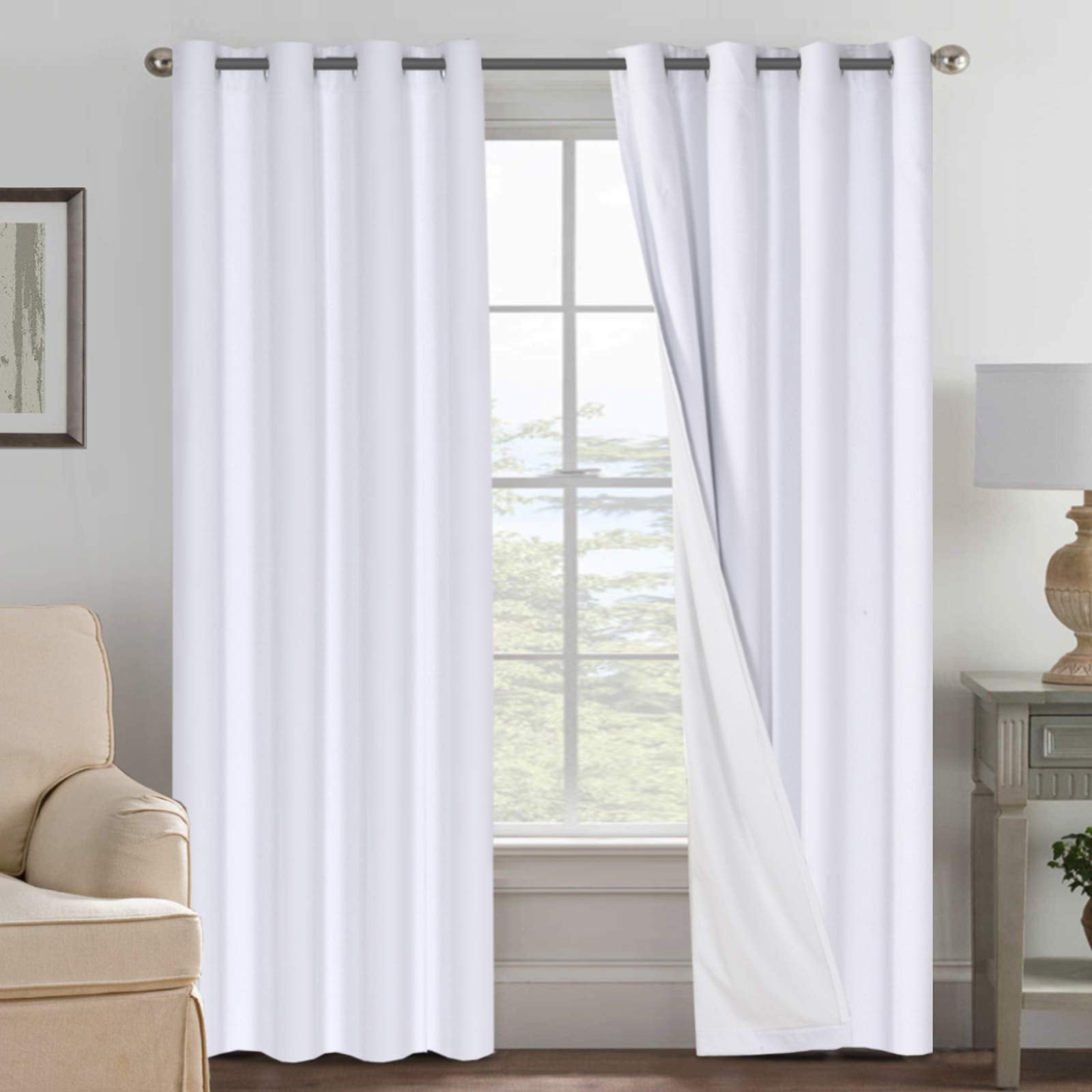 H.VERSAILTEX 100% Blackout Curtains Ivory, Linen Blackout Curtains 96 inch Curtains 2 Panel Set, Elegant Curtain for Bedroom Grommet Drapes for Living Room