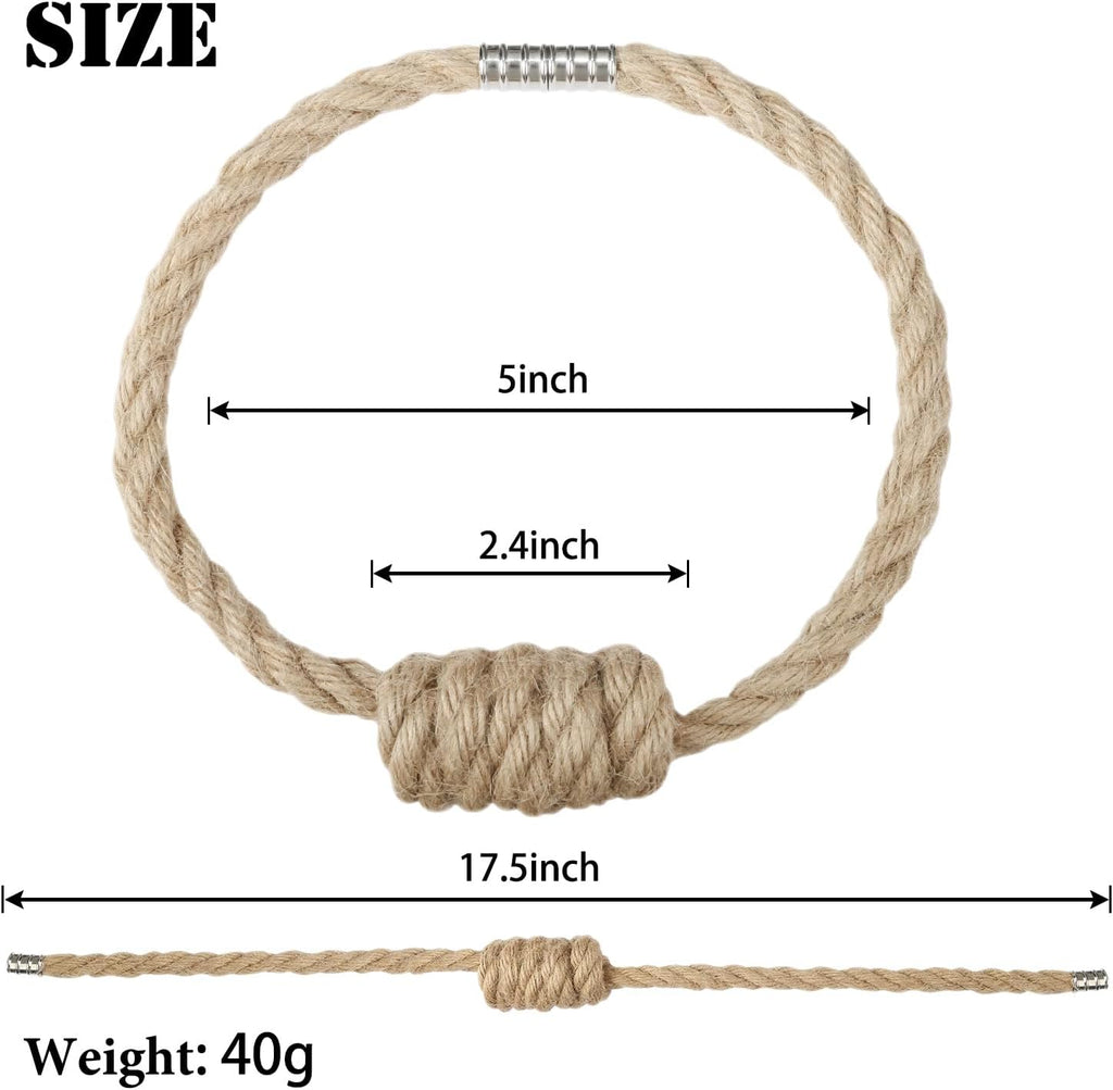 BEL AVENIR Magnetic Jute Curtain Tiebacks, Decorative Drapery Holdbacks Bohemian Style Woven Tie-Backs with Exquisite Knot (Jute, 2 Pack)