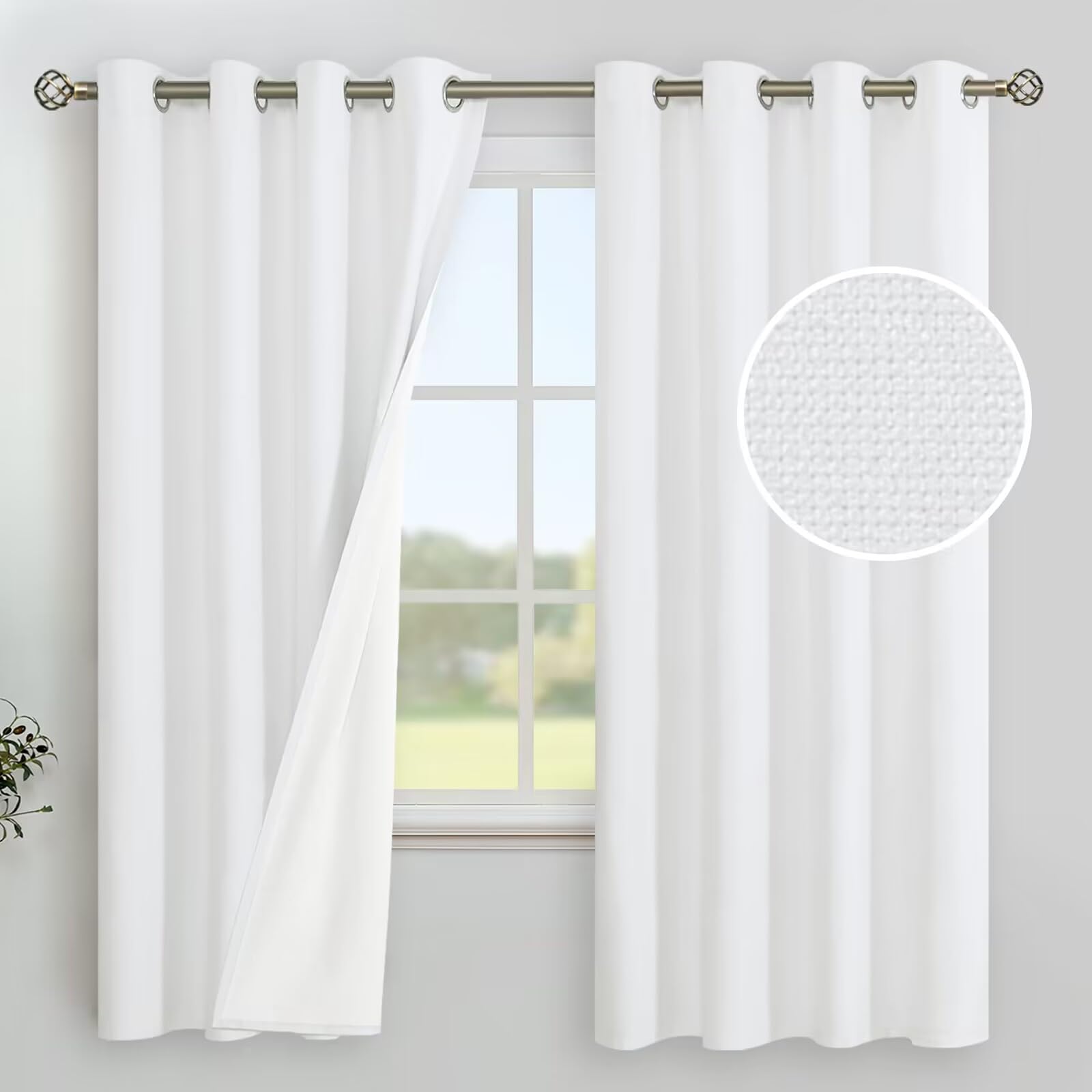 YoungsTex Linen Blackout Curtains 63 Inches Long for Bedroom, Room Darkening Window Drapes with Grommet Thermal Insulated Black Out for Living Room, 2 Panels, 52 X 63 Inch