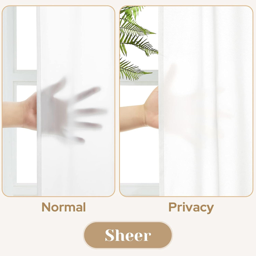 HOMEIDEAS Non-See-Through White Privacy Sheer Curtains 52 X 84 Inches Long 2 Panels Sheer Curtains Light Filtering Window Curtains Drapes for Bedroom Living Room
