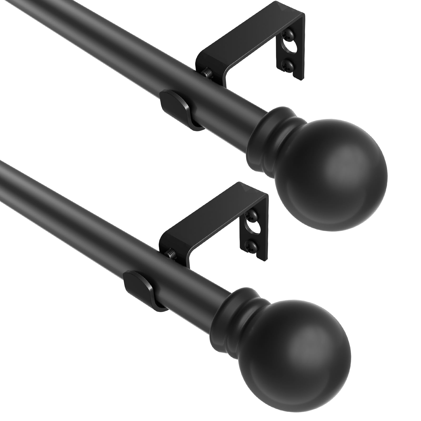 Black Curtain Rods 2 Packs for Windows 36"- 48", Decorative Drapery Rod Adjustable, 5/8 inch Small Curtain Rod for Bedroom, Living Room, Kitchen and Outdoors