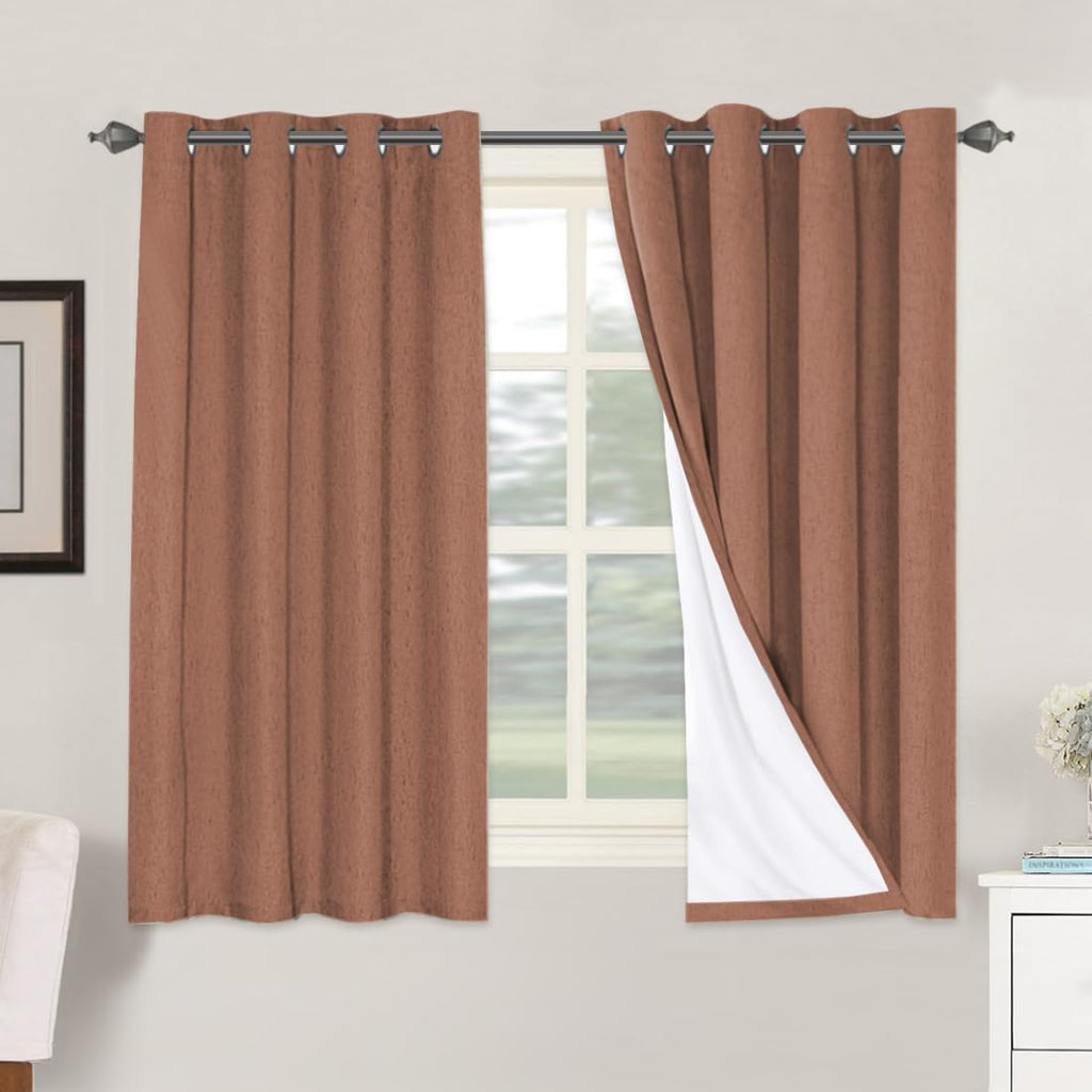 H.VERSAILTEX 100% Blackout Curtains Ivory, Linen Blackout Curtains 96 inch Curtains 2 Panel Set, Elegant Curtain for Bedroom Grommet Drapes for Living Room