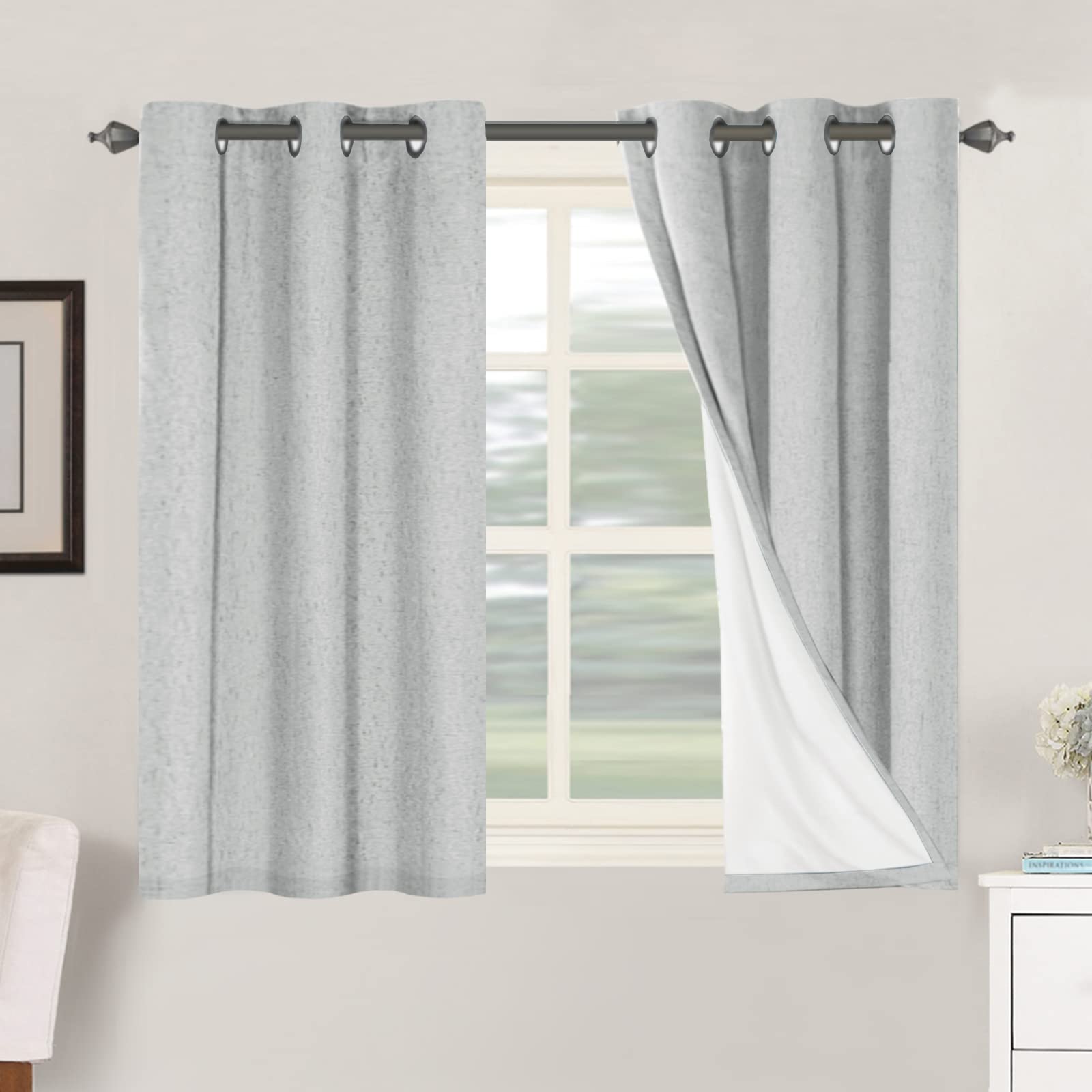 H.VERSAILTEX 100% Blackout Curtains Ivory, Linen Blackout Curtains 96 inch Curtains 2 Panel Set, Elegant Curtain for Bedroom Grommet Drapes for Living Room