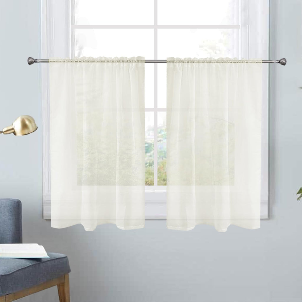SpaceDresser Basic Rod Pocket Sheer Voile Window Curtain Panels White 1 Pair 2 Panels 52 Width 84 Inch Long for Kitchen Bedroom Children Living Room Yard(White,52 W x 84 L)