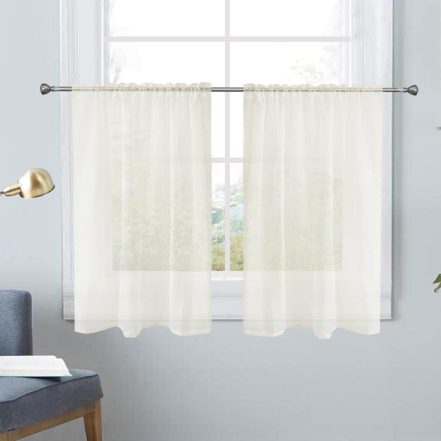 SpaceDresser Basic Rod Pocket Sheer Voile Window Curtain Panels White 1 Pair 2 Panels 52 Width 84 Inch Long for Kitchen Bedroom Children Living Room Yard(White,52 W x 84 L)