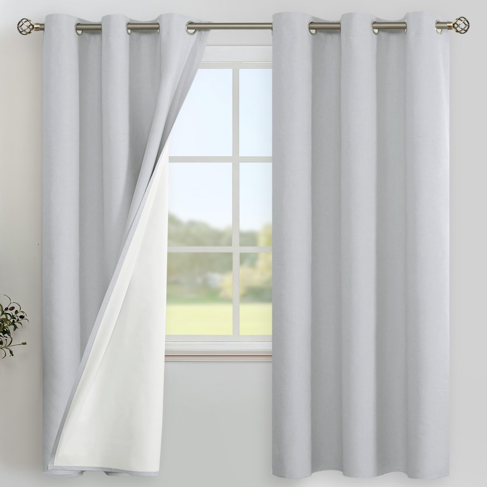 YoungsTex Linen Blackout Curtains 63 Inches Long for Bedroom, Room Darkening Window Drapes with Grommet Thermal Insulated Black Out for Living Room, 2 Panels, 52 X 63 Inch