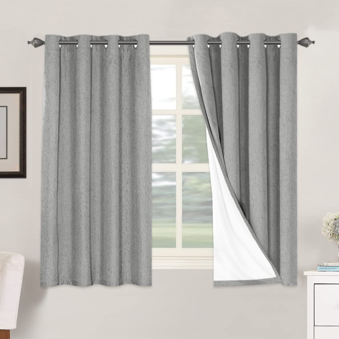 H.VERSAILTEX 100% Blackout Curtains Ivory, Linen Blackout Curtains 96 inch Curtains 2 Panel Set, Elegant Curtain for Bedroom Grommet Drapes for Living Room