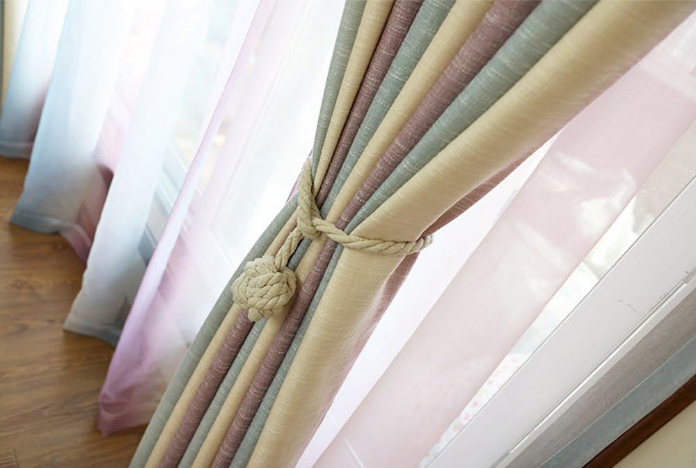 Melaluxe 2 Pack Curtain Tiebacks - Heavy Duty Curtain Rope Tieback, Handmade Rural Decorative Curtain Holdbacks (Beige)
