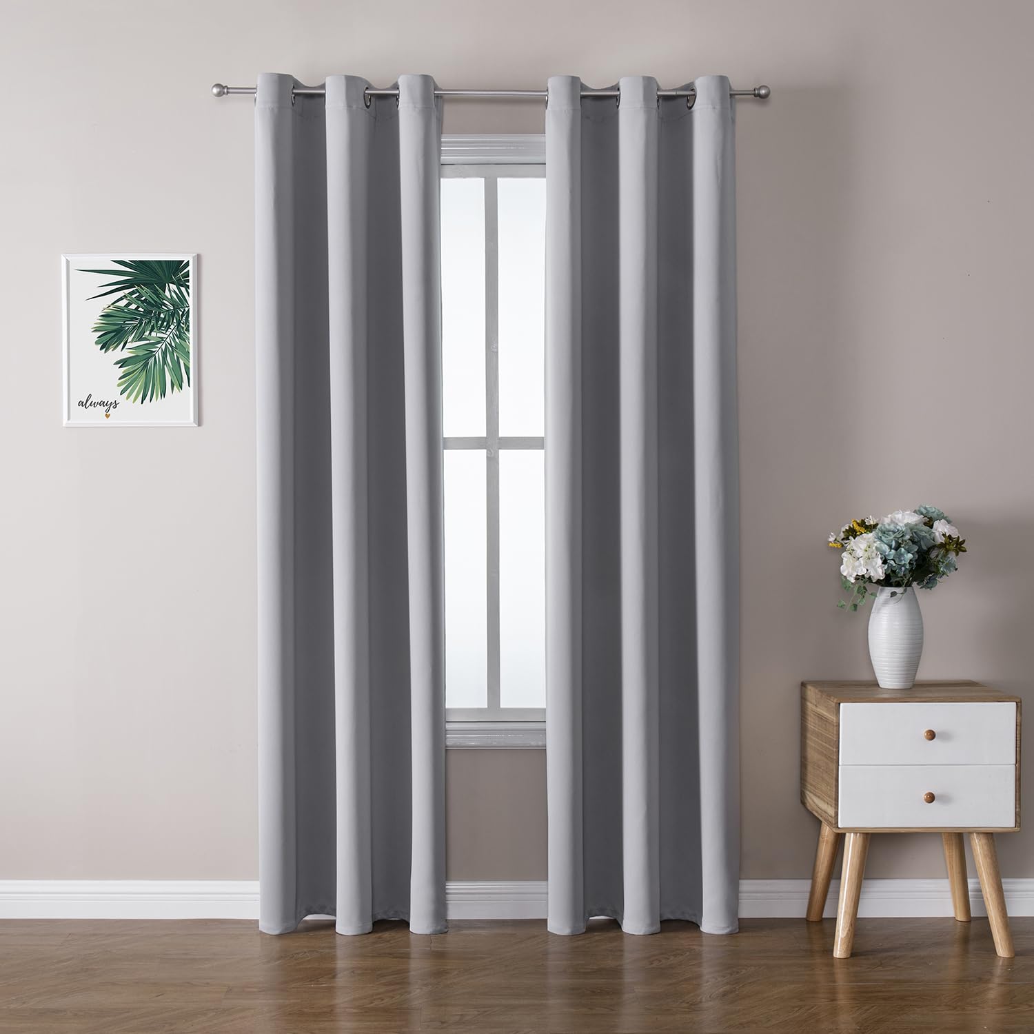 ChrisDowa Grommet Blackout Curtains for Bedroom and Living Room - 2 Panels Set Thermal Insulated Room Darkening Curtains (Dark Grey, 42 x 63 Inch)