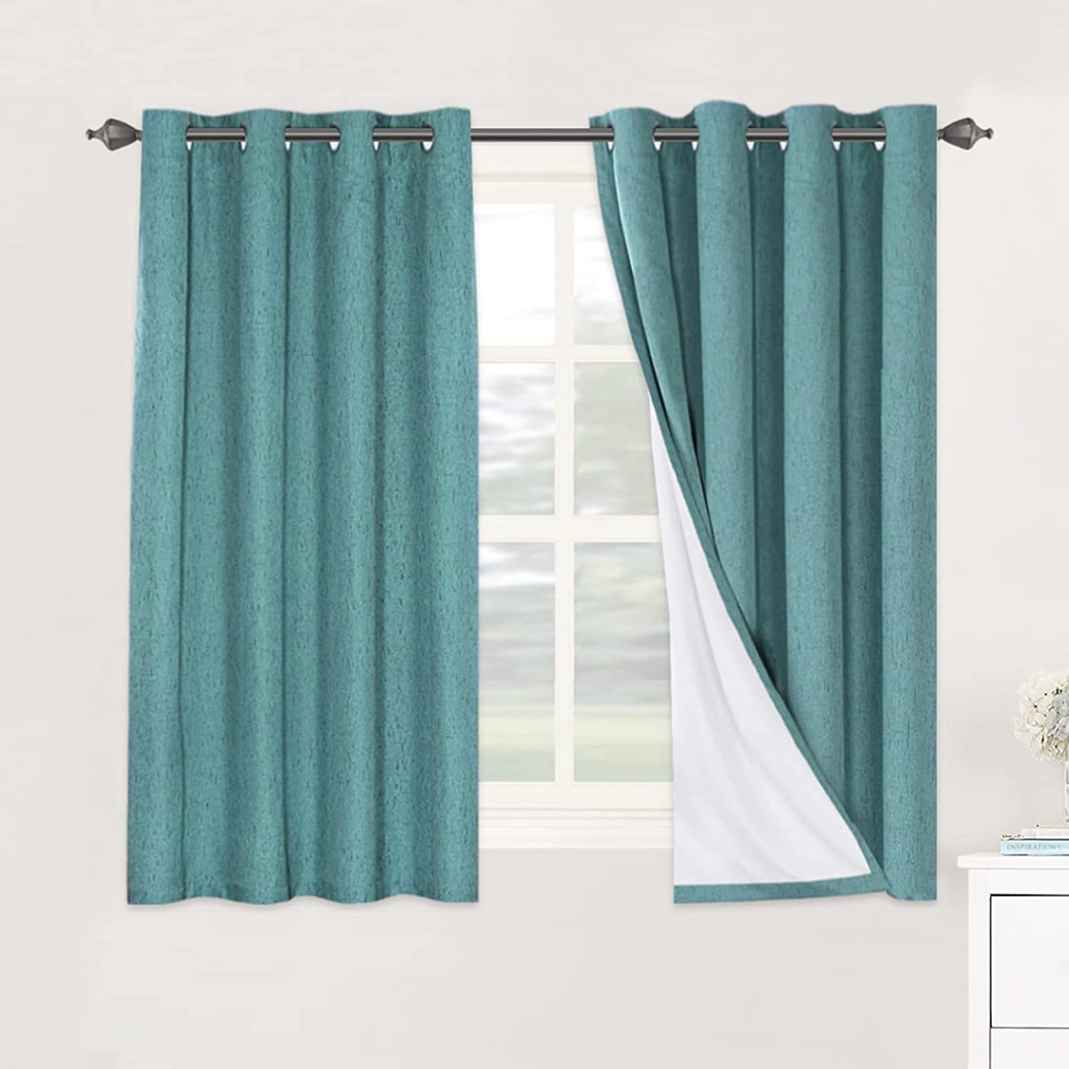H.VERSAILTEX 100% Blackout Curtains Ivory, Linen Blackout Curtains 96 inch Curtains 2 Panel Set, Elegant Curtain for Bedroom Grommet Drapes for Living Room