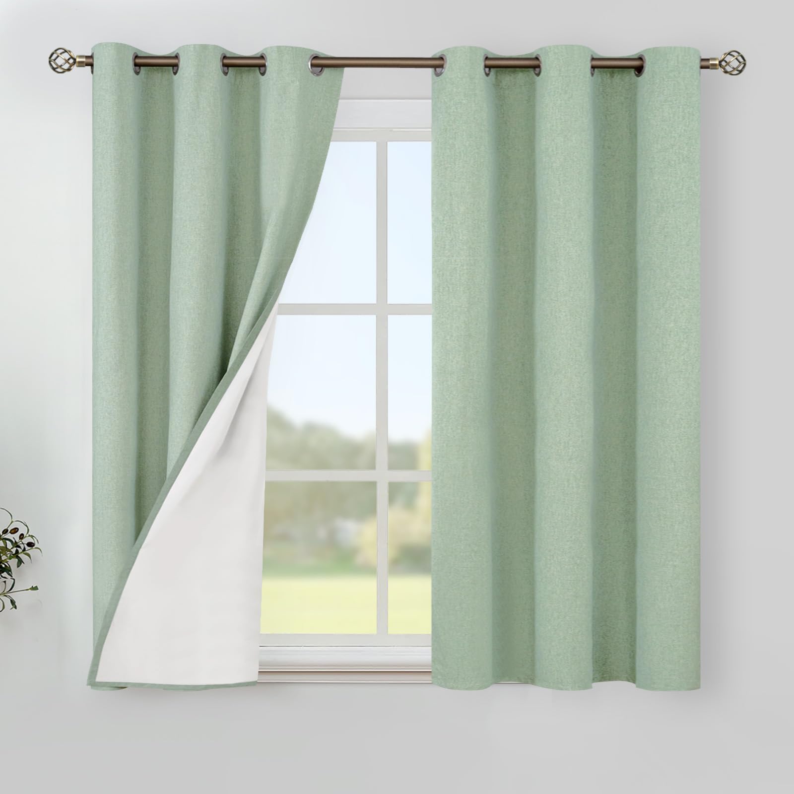 YoungsTex Linen Blackout Curtains 63 Inches Long for Bedroom, Room Darkening Window Drapes with Grommet Thermal Insulated Black Out for Living Room, 2 Panels, 52 X 63 Inch
