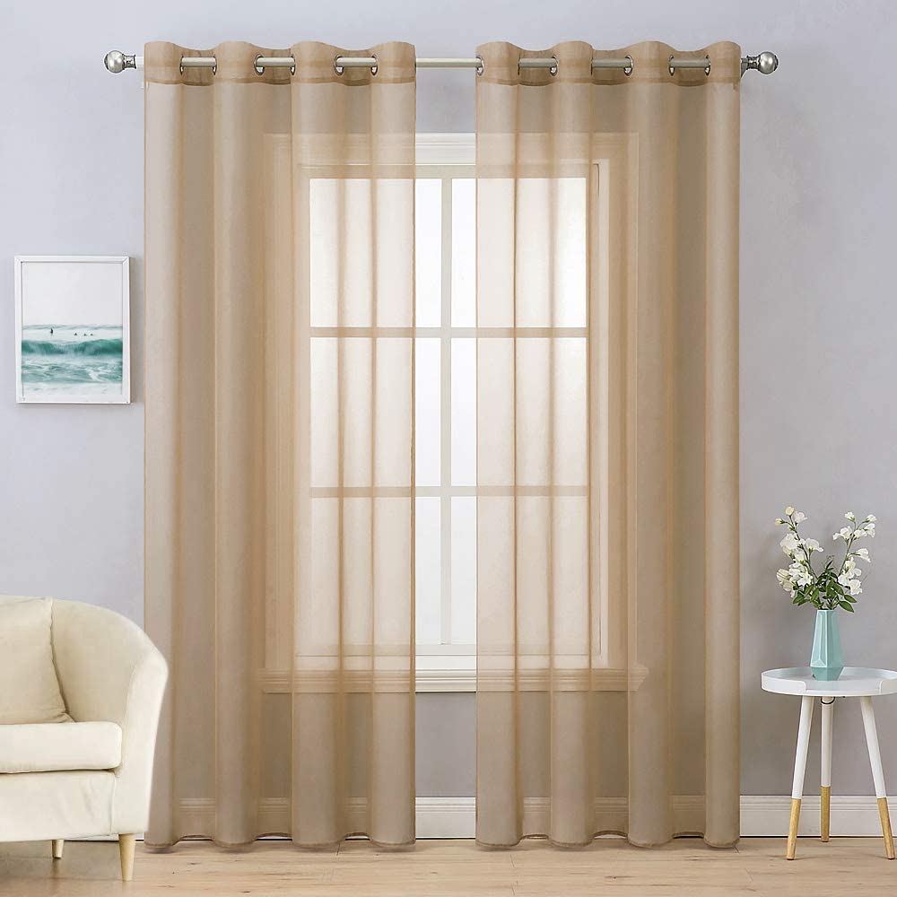 MIULEE Solid Color Sheer Curtains 84 Inches Long 2 Panels Set - Elegant Lightweight Grommet Light Filtering Window Voile Panels/Drapes/Treatment for Bedroom Living Room W42 x L84 Inch, White