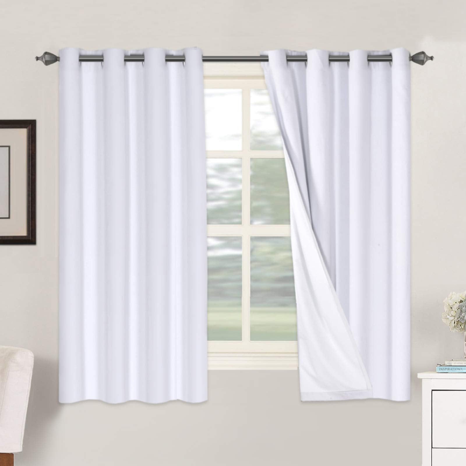 H.VERSAILTEX 100% Blackout Curtains Ivory, Linen Blackout Curtains 96 inch Curtains 2 Panel Set, Elegant Curtain for Bedroom Grommet Drapes for Living Room