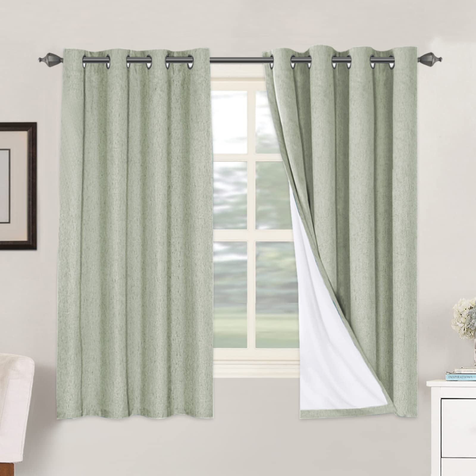 H.VERSAILTEX 100% Blackout Curtains Ivory, Linen Blackout Curtains 96 inch Curtains 2 Panel Set, Elegant Curtain for Bedroom Grommet Drapes for Living Room