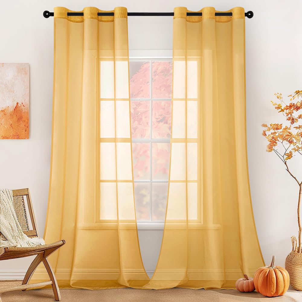 MIULEE Solid Color Sheer Curtains 84 Inches Long 2 Panels Set - Elegant Lightweight Grommet Light Filtering Window Voile Panels/Drapes/Treatment for Bedroom Living Room W42 x L84 Inch, White