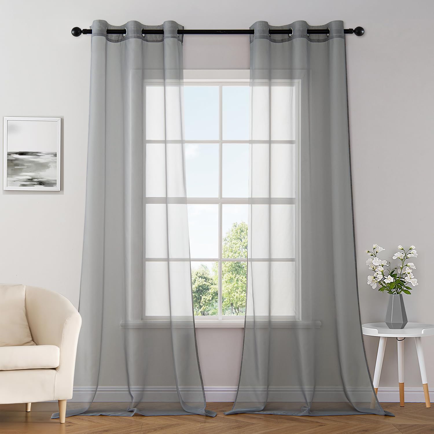 MIULEE Solid Color Sheer Curtains 84 Inches Long 2 Panels Set - Elegant Lightweight Grommet Light Filtering Window Voile Panels/Drapes/Treatment for Bedroom Living Room W42 x L84 Inch, White