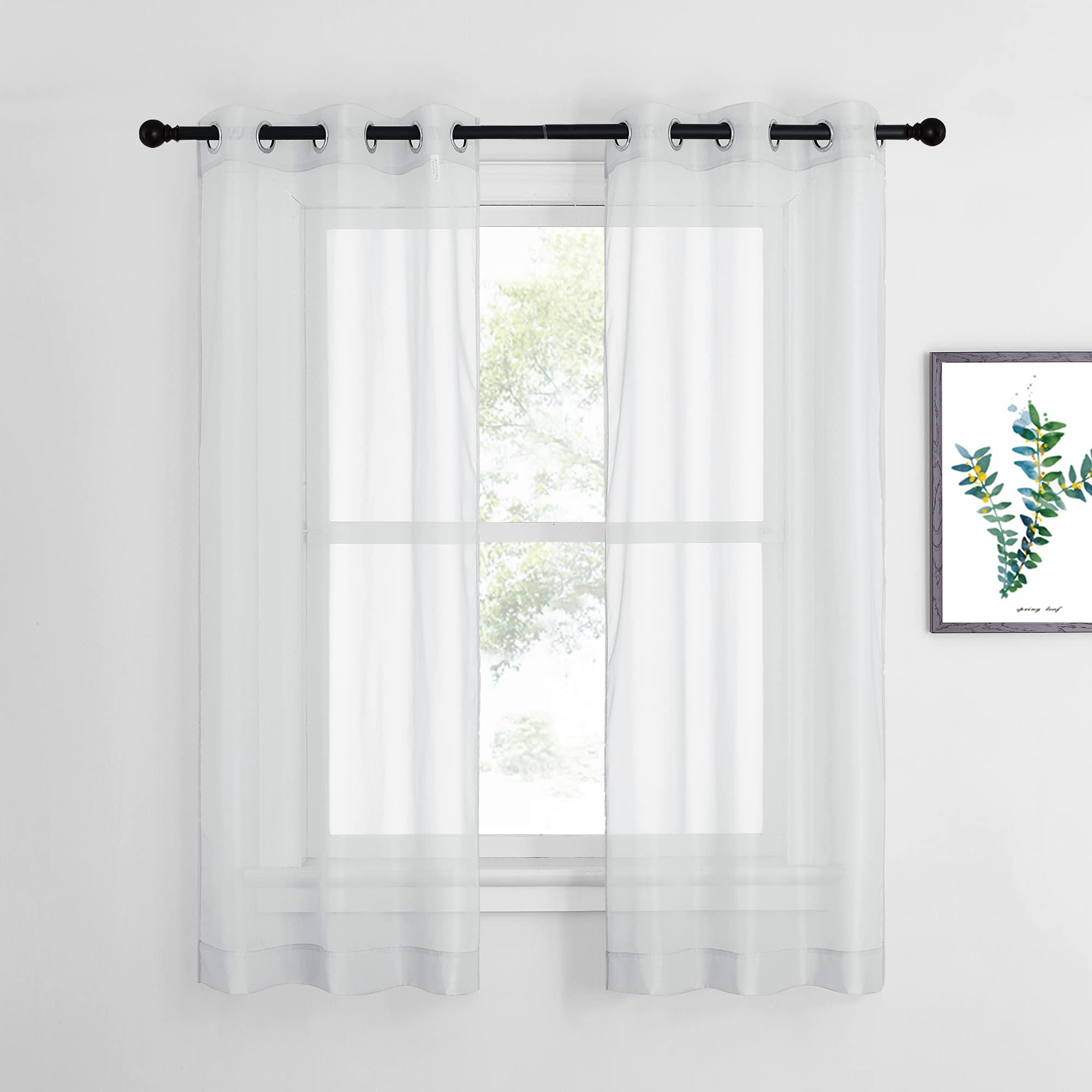 NICETOWN Sheer Curtains Panel 72" Long - Ring Top Window Treatment Sheer Voile Drapes for Bedroom/Living Room (White, Set of 2, W54 x L72)