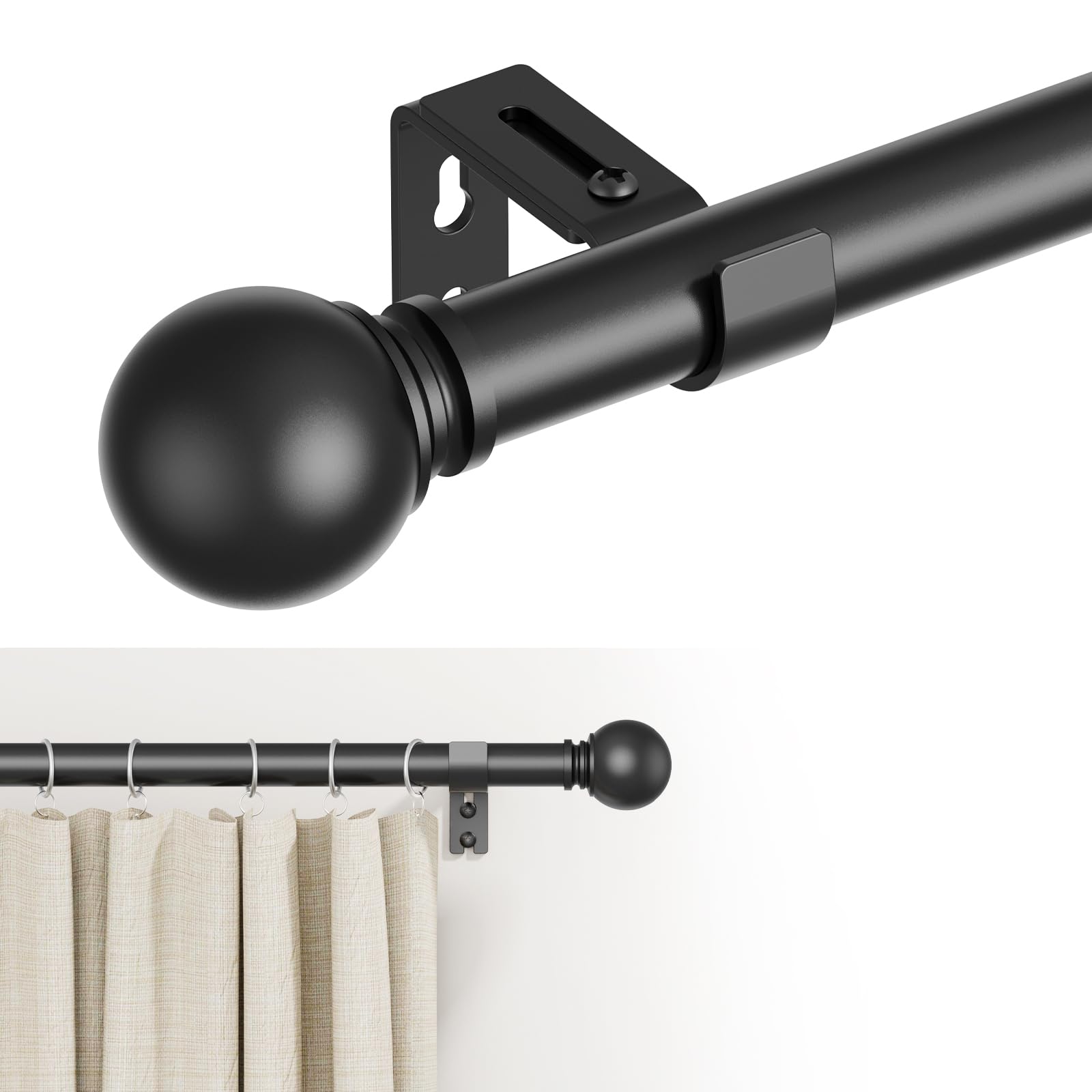 GXOACKJ 2 Pack Black Curtain Rods for windows 32 to 48 inch, 5/8 inch Splicing Heavy Duty Metal Curtain Rod Set with Brackets