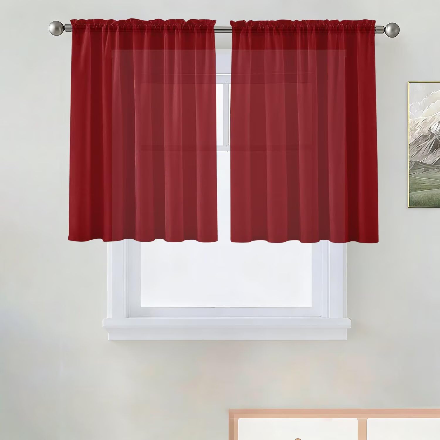 SpaceDresser Basic Rod Pocket Sheer Voile Window Curtain Panels White 1 Pair 2 Panels 52 Width 84 Inch Long for Kitchen Bedroom Children Living Room Yard(White,52 W x 84 L)