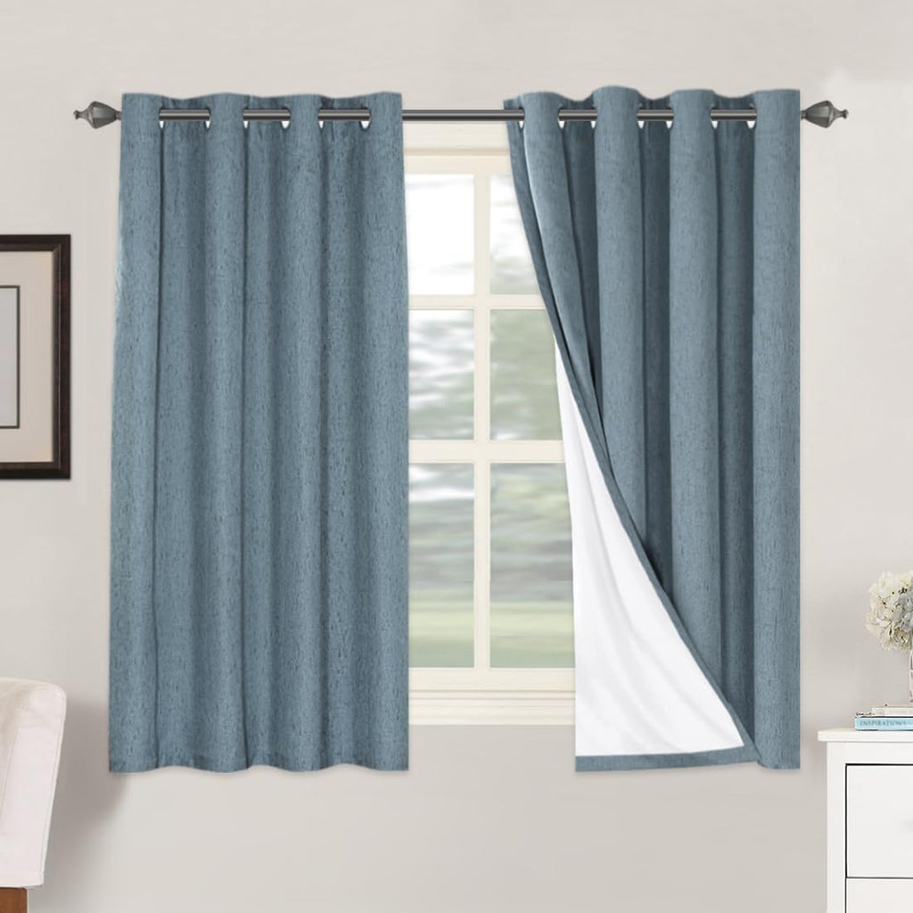 H.VERSAILTEX 100% Blackout Curtains Ivory, Linen Blackout Curtains 96 inch Curtains 2 Panel Set, Elegant Curtain for Bedroom Grommet Drapes for Living Room
