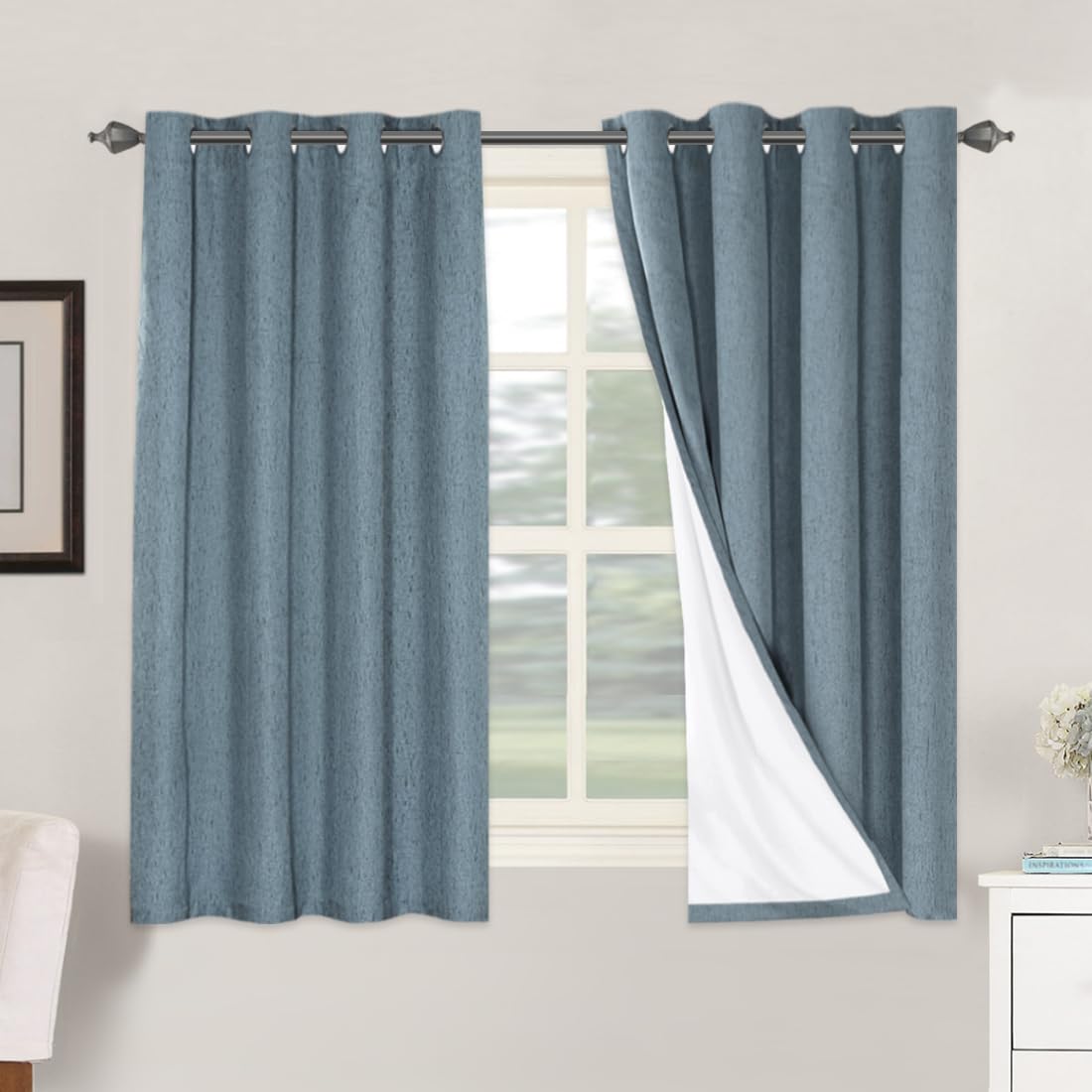 H.VERSAILTEX 100% Blackout Curtains Ivory, Linen Blackout Curtains 96 inch Curtains 2 Panel Set, Elegant Curtain for Bedroom Grommet Drapes for Living Room