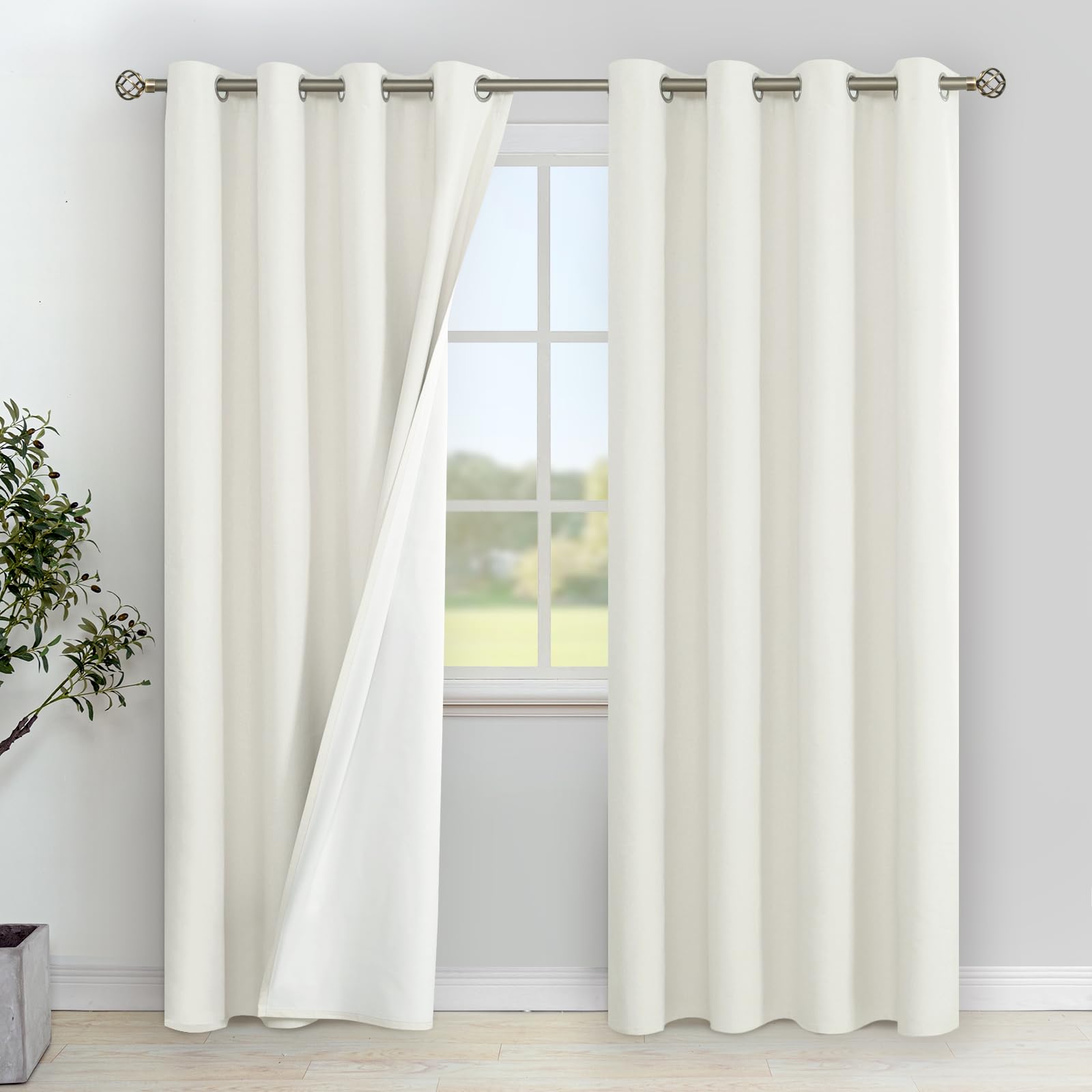 YoungsTex Linen Blackout Curtains 63 Inches Long for Bedroom, Room Darkening Window Drapes with Grommet Thermal Insulated Black Out for Living Room, 2 Panels, 52 X 63 Inch