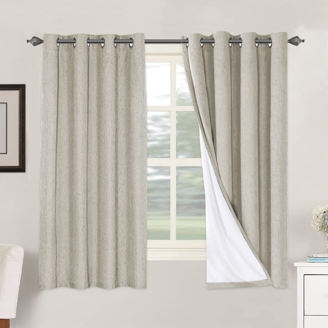 H.VERSAILTEX 100% Blackout Curtains Ivory, Linen Blackout Curtains 96 inch Curtains 2 Panel Set, Elegant Curtain for Bedroom Grommet Drapes for Living Room