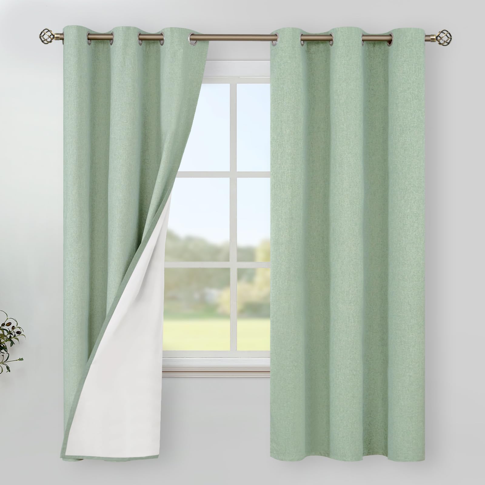 YoungsTex Linen Blackout Curtains 63 Inches Long for Bedroom, Room Darkening Window Drapes with Grommet Thermal Insulated Black Out for Living Room, 2 Panels, 52 X 63 Inch