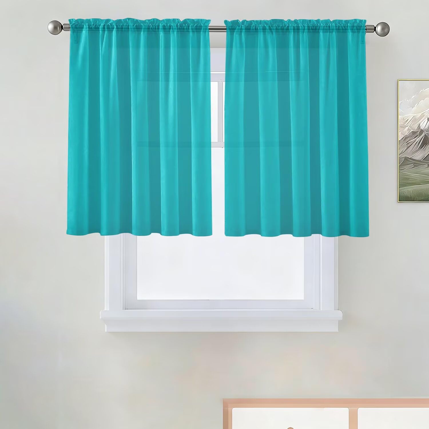 SpaceDresser Basic Rod Pocket Sheer Voile Window Curtain Panels White 1 Pair 2 Panels 52 Width 84 Inch Long for Kitchen Bedroom Children Living Room Yard(White,52 W x 84 L)
