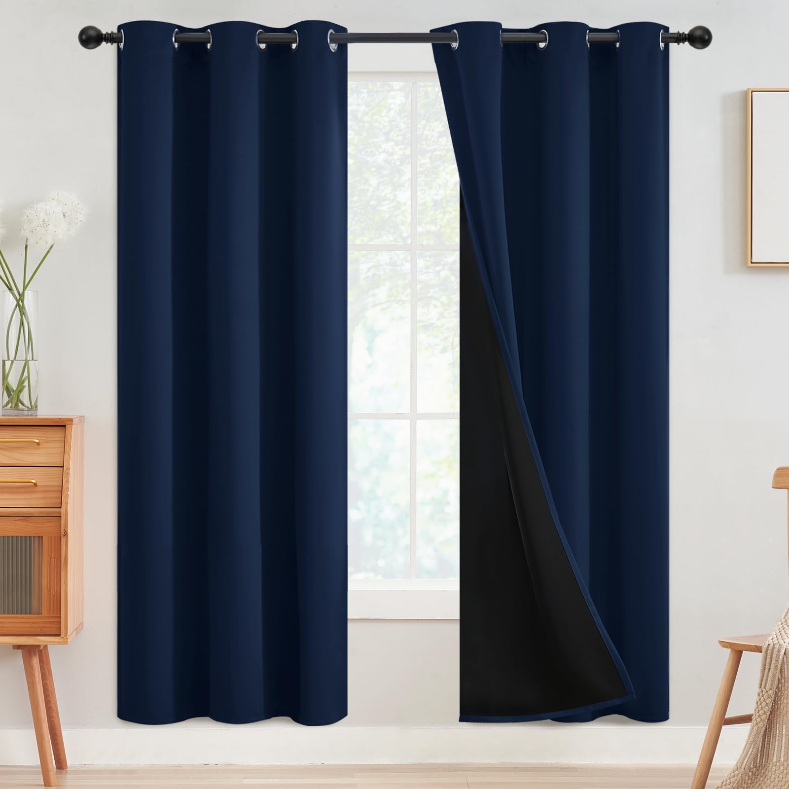 SimpleHome 100% Blackout Curtains for Bedroom,Thermal Insulated Grommet Window Drapes Room Darkening Cream Curtains for Living Room with Black Back,52 x 84 Inch,2 Panels