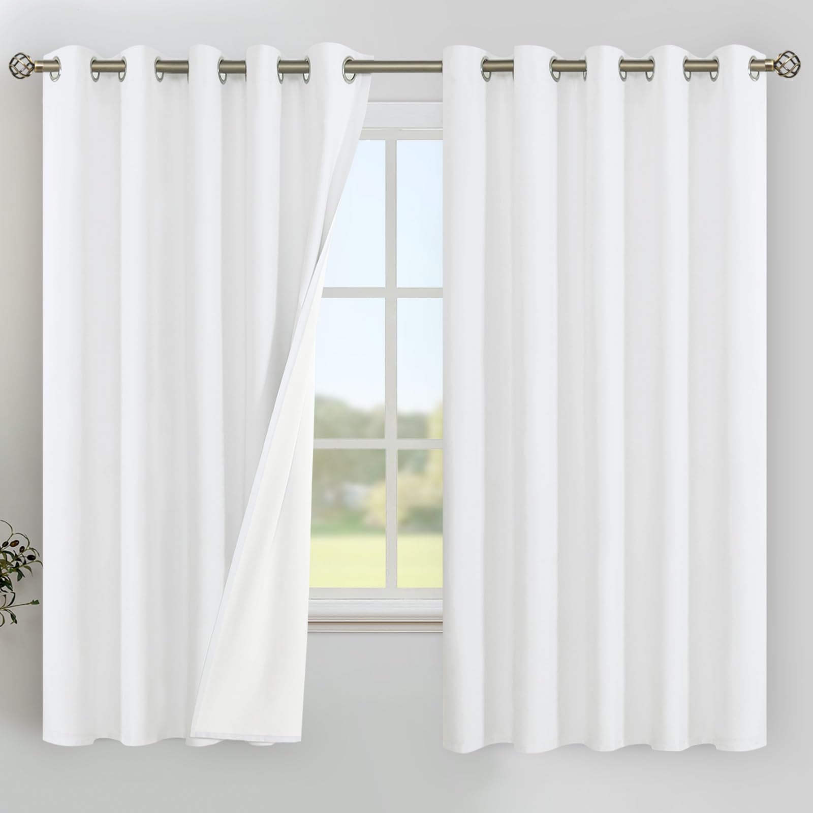 YoungsTex Linen Blackout Curtains 63 Inches Long for Bedroom, Room Darkening Window Drapes with Grommet Thermal Insulated Black Out for Living Room, 2 Panels, 52 X 63 Inch