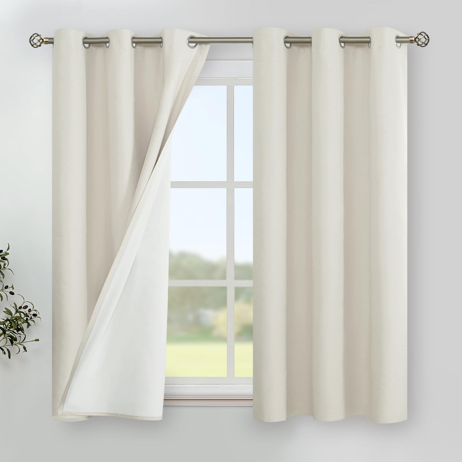 YoungsTex Linen Blackout Curtains 63 Inches Long for Bedroom, Room Darkening Window Drapes with Grommet Thermal Insulated Black Out for Living Room, 2 Panels, 52 X 63 Inch