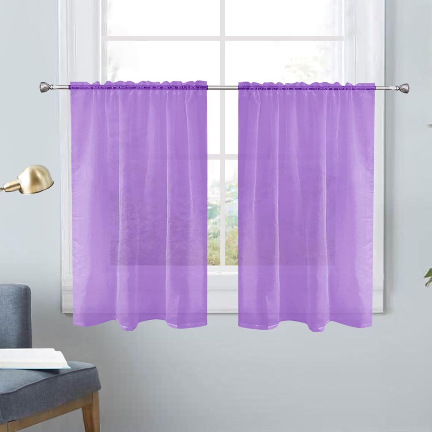 SpaceDresser Basic Rod Pocket Sheer Voile Window Curtain Panels White 1 Pair 2 Panels 52 Width 84 Inch Long for Kitchen Bedroom Children Living Room Yard(White,52 W x 84 L)