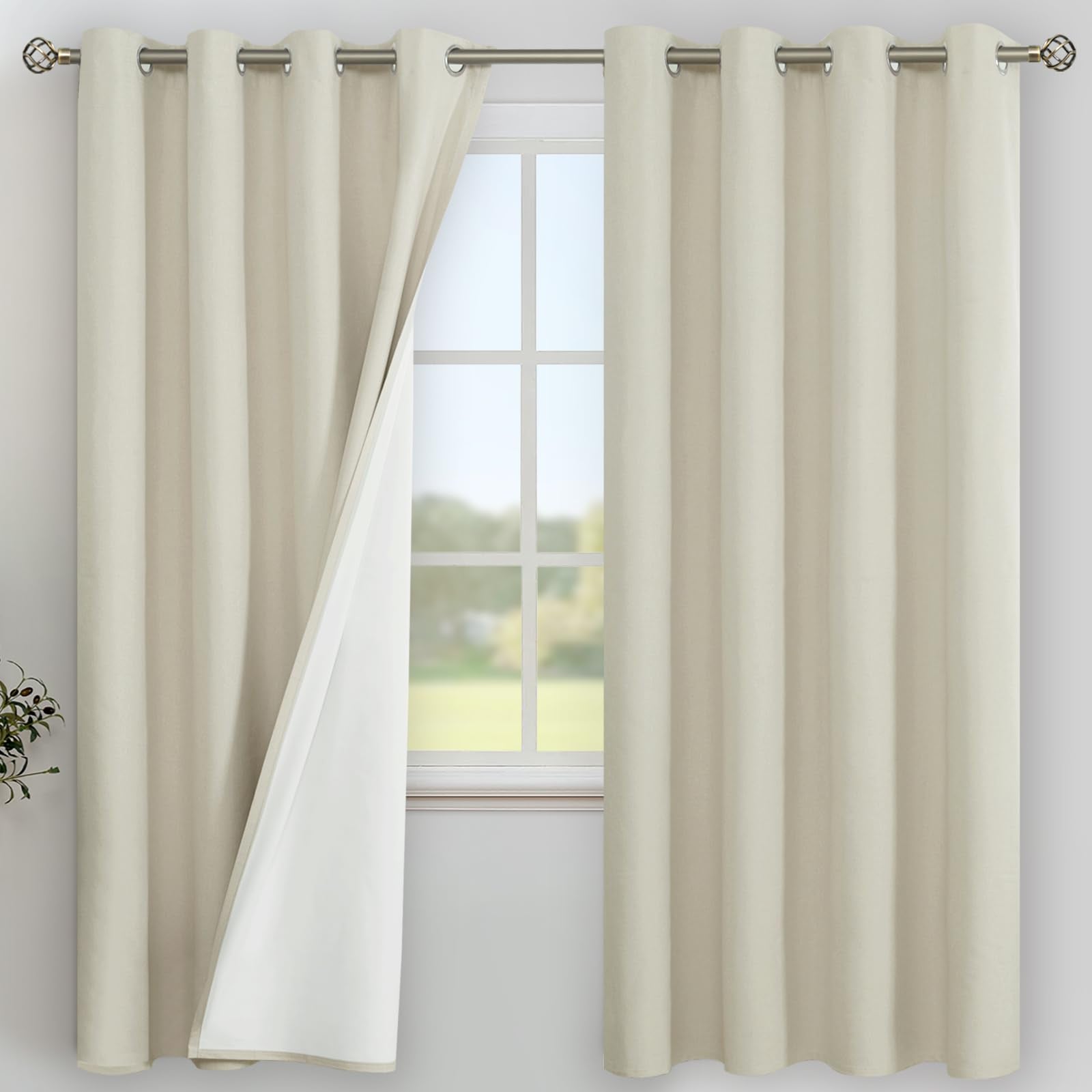 YoungsTex Linen Blackout Curtains 63 Inches Long for Bedroom, Room Darkening Window Drapes with Grommet Thermal Insulated Black Out for Living Room, 2 Panels, 52 X 63 Inch