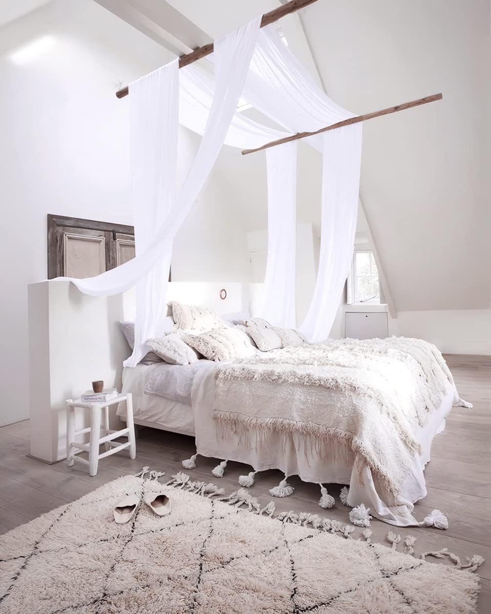 NICETOWN Sheer Canopy Bed Curtains Panels 216 - Home Decoration Sheer Voile Scarf Valance for Wedding (1 Panel, W60 x L216, White)