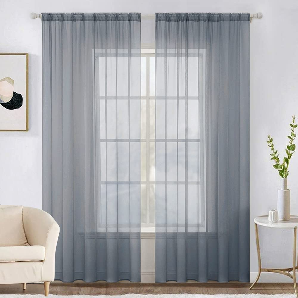 MIULEE White Sheer Curtains 96 inches Long Window Curtains 2 Panels Solid Color Elegant Window Voile Panels/Drapes/Treatment for Bedroom Living Room (54 X 96 Inches White)