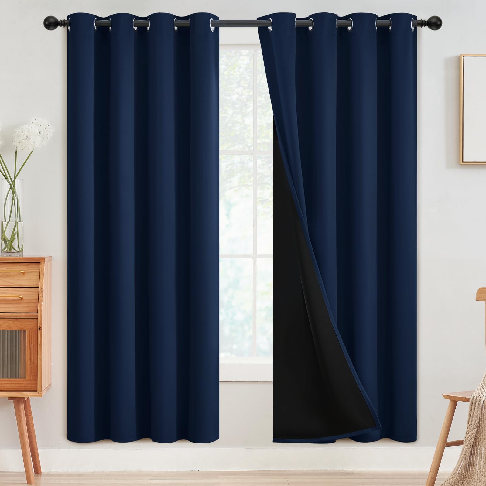 SimpleHome 100% Blackout Curtains for Bedroom,Thermal Insulated Grommet Window Drapes Room Darkening Cream Curtains for Living Room with Black Back,52 x 84 Inch,2 Panels
