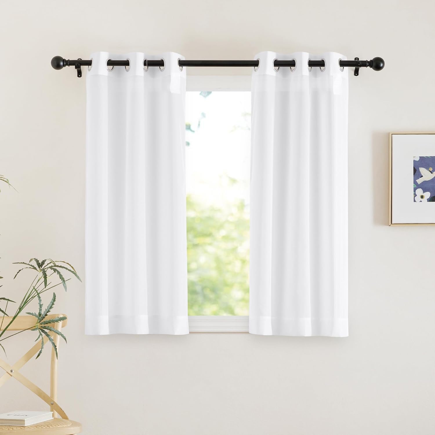 NICETOWN Sheer Curtains Panel 72" Long - Ring Top Window Treatment Sheer Voile Drapes for Bedroom/Living Room (White, Set of 2, W54 x L72)